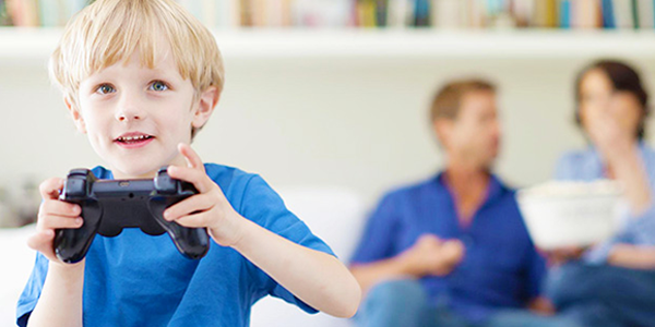 Robust parental controls, illustrated with a child holding a games controller.