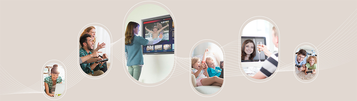 A montage of lifestyle scenarios of people using their favourite technology.
