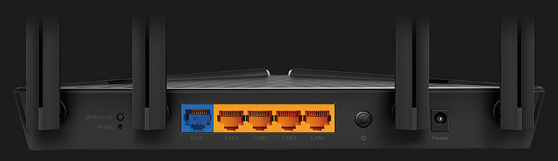Rear of the Archer AX58 router, showcasing its WAN and LAN ports.