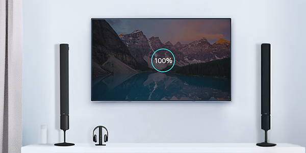 Television with 100% loaded on-screen to highlight fast WiFi 6 speeds.