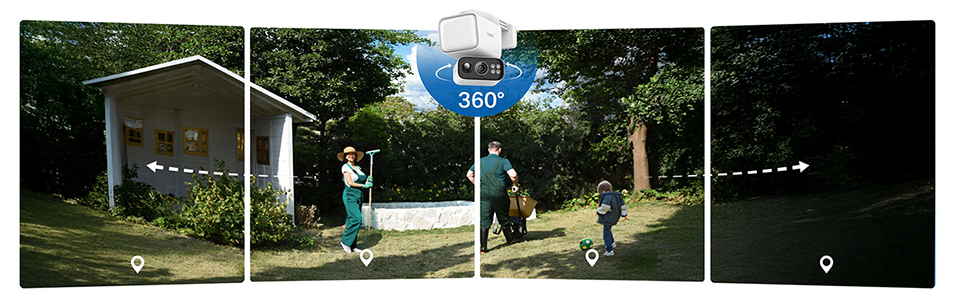 Panoramic view of family doing their gardening.