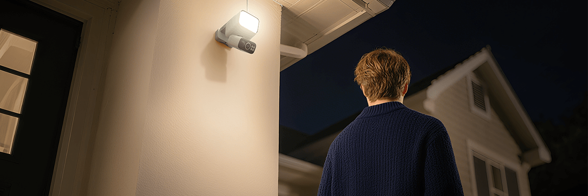 Motion of a human detected at night by the camera and floodlight.