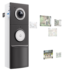 Tapo video doorbell with multiple lifestyle scenarios layered beside it.