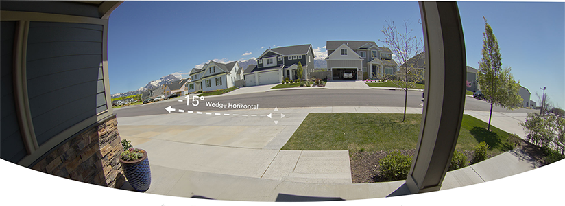 Point-of-view of neighbourhood from video doorbell wedged 15 degrees to the left.