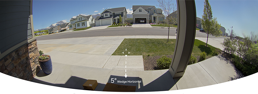 Point-of-view of neighbourhood from video doorbell wedged 5 degrees downwards.