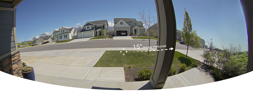 Point-of-view of neighbourhood from video doorbell wedged 15 degrees to the right.