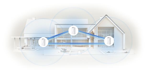 Multiple BE68 routers, interlinked throughout the home, providing whole-home WiFi.