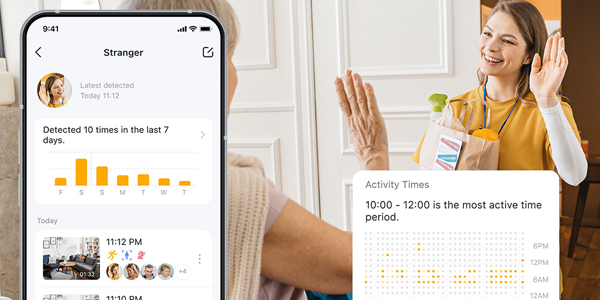 Smart phone with stranger detection insights on-screen.
