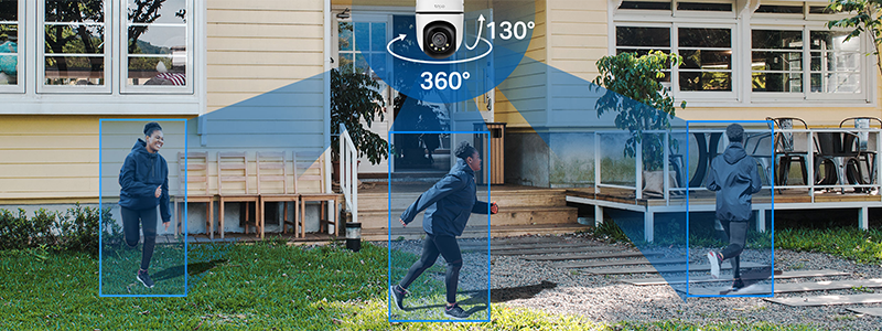 C510W detecting people to the left, centre and right side of a house.
