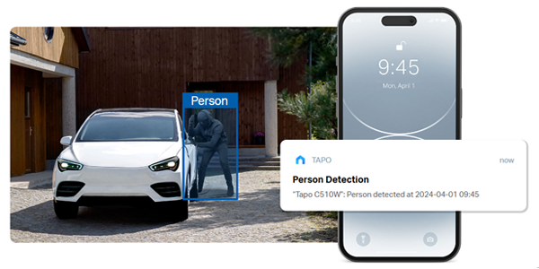 Thief breaking into car with Person Detection notification sent to smart phone.