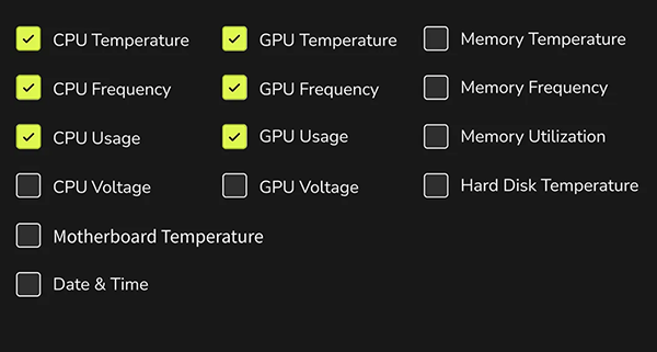 System Information Display control interface.