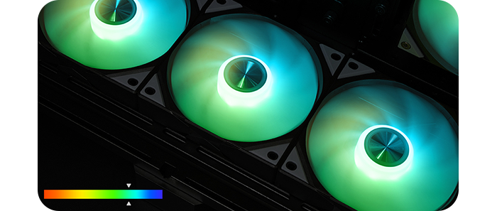 Close-up shot of the fans showing the ARGB lighting