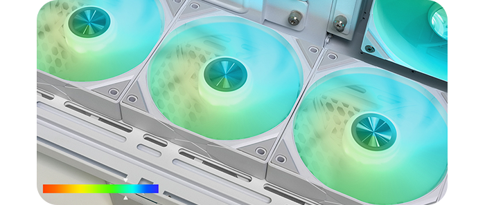 Close-up shot of the fans showing the ARGB lighting