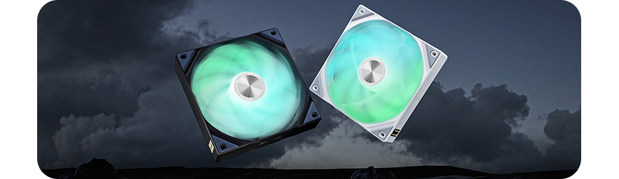 Image showing black fan and white fan together on a sky background