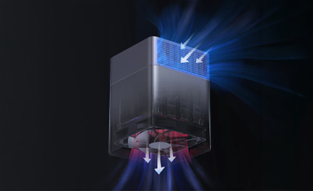 Render of NAS with intake and exhaust streaks going through fan