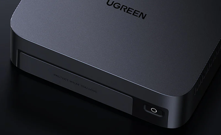 Render of NAS with side exposed revealing two M.2 slots