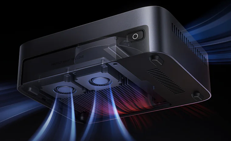 Render of NAS with intake and exhaust streaks going through fan on the front