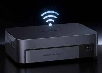 Render of NAS with WiFi symbol floating above it