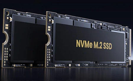 Render of NAS with side exposed revealing two M.2 slots