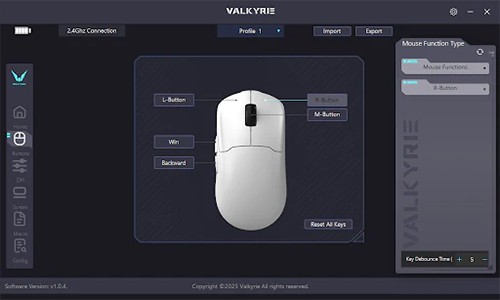 Customisation software with mouse visible and menus with options