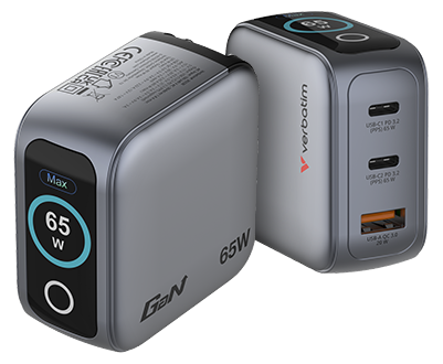 Front and rear angle of Mini GAN 3-port chargers.