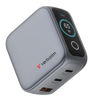 Mini GaN 3-Port USB-C/USB-A Charger with Display from Verbatim.