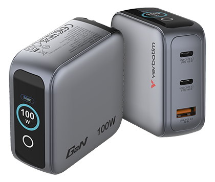 Front and rear angle of Mini GAN 3-port chargers.