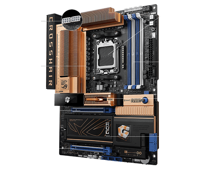 Motherboard with annotated internal components