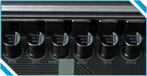 Close up of the NITRO+ motherboard DDR5 sockets.