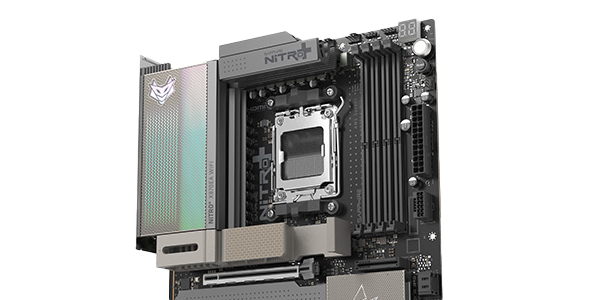 Nitro+ motherboard front angle key visual.