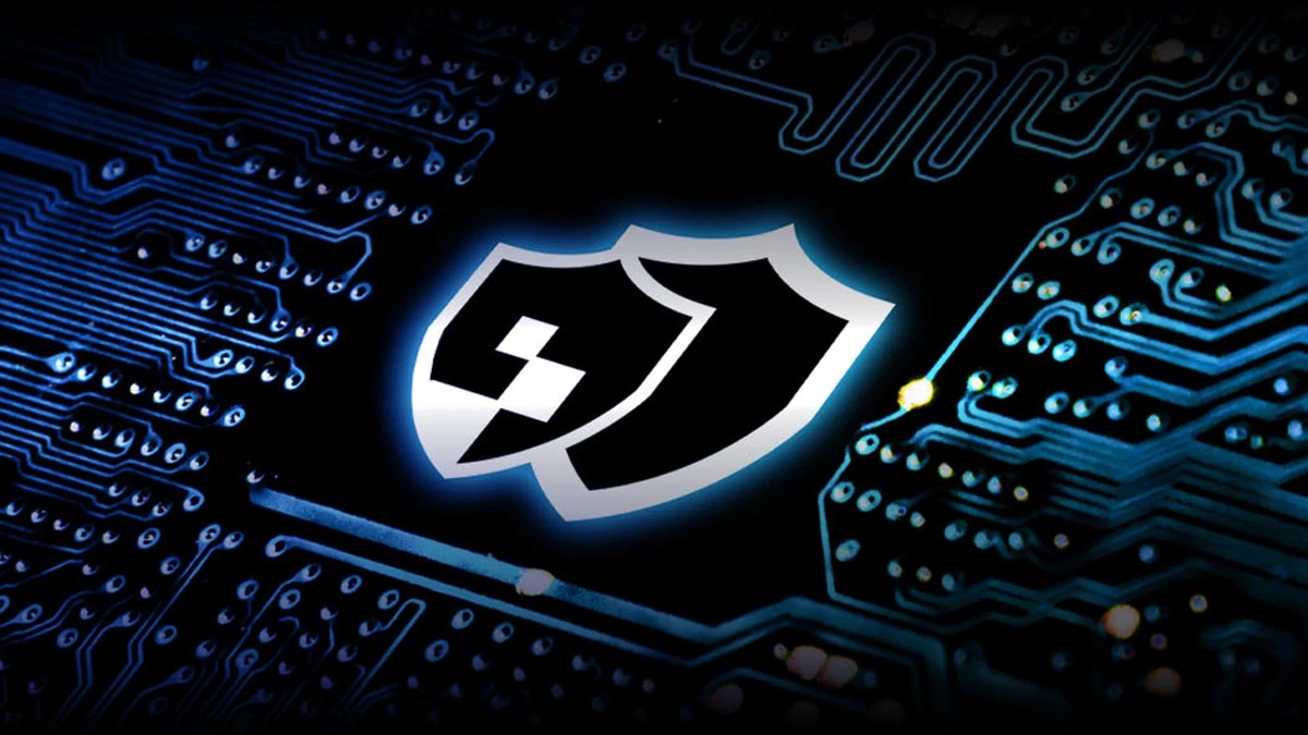Shield security icon over a circuit board representing AMD Shadow Stack protection for EPYC processors