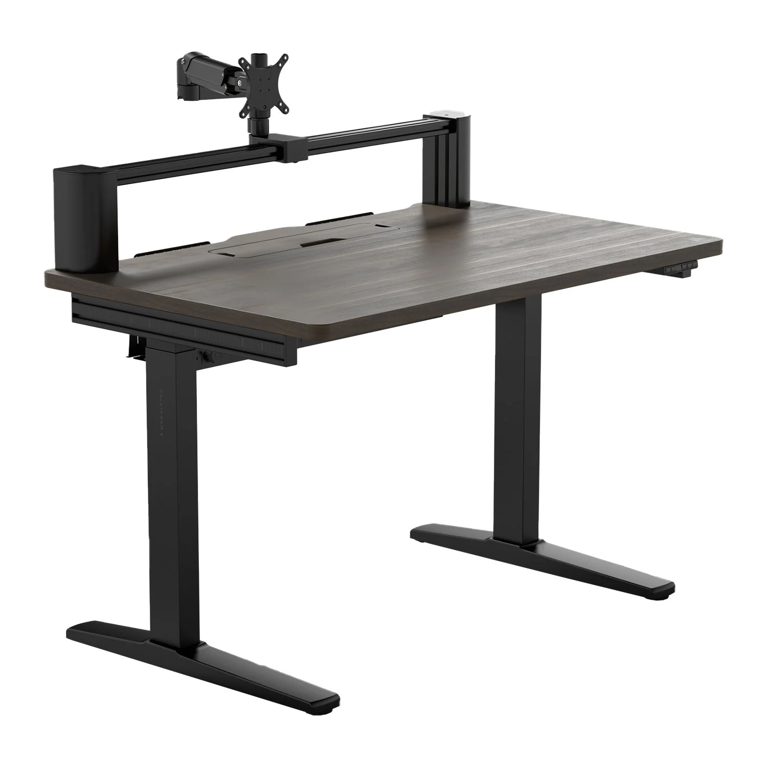 Computer desk with monitor arm suitable for a laptop setup
