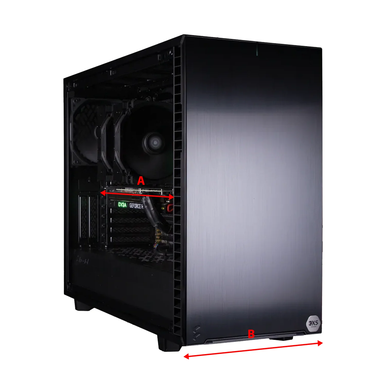 Diagram showing air cooler height compared to PC case width