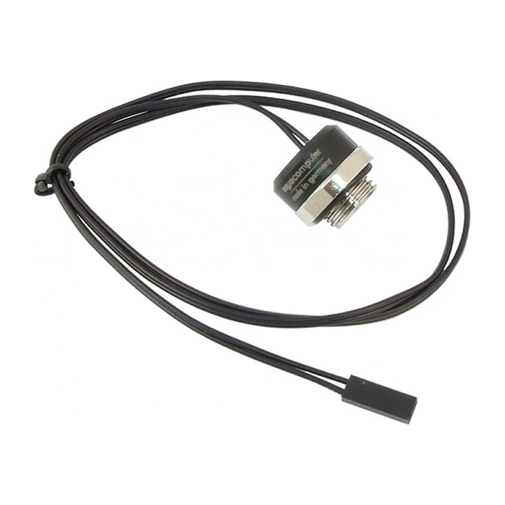 A temperature sensor installed inline within a watercooling loop