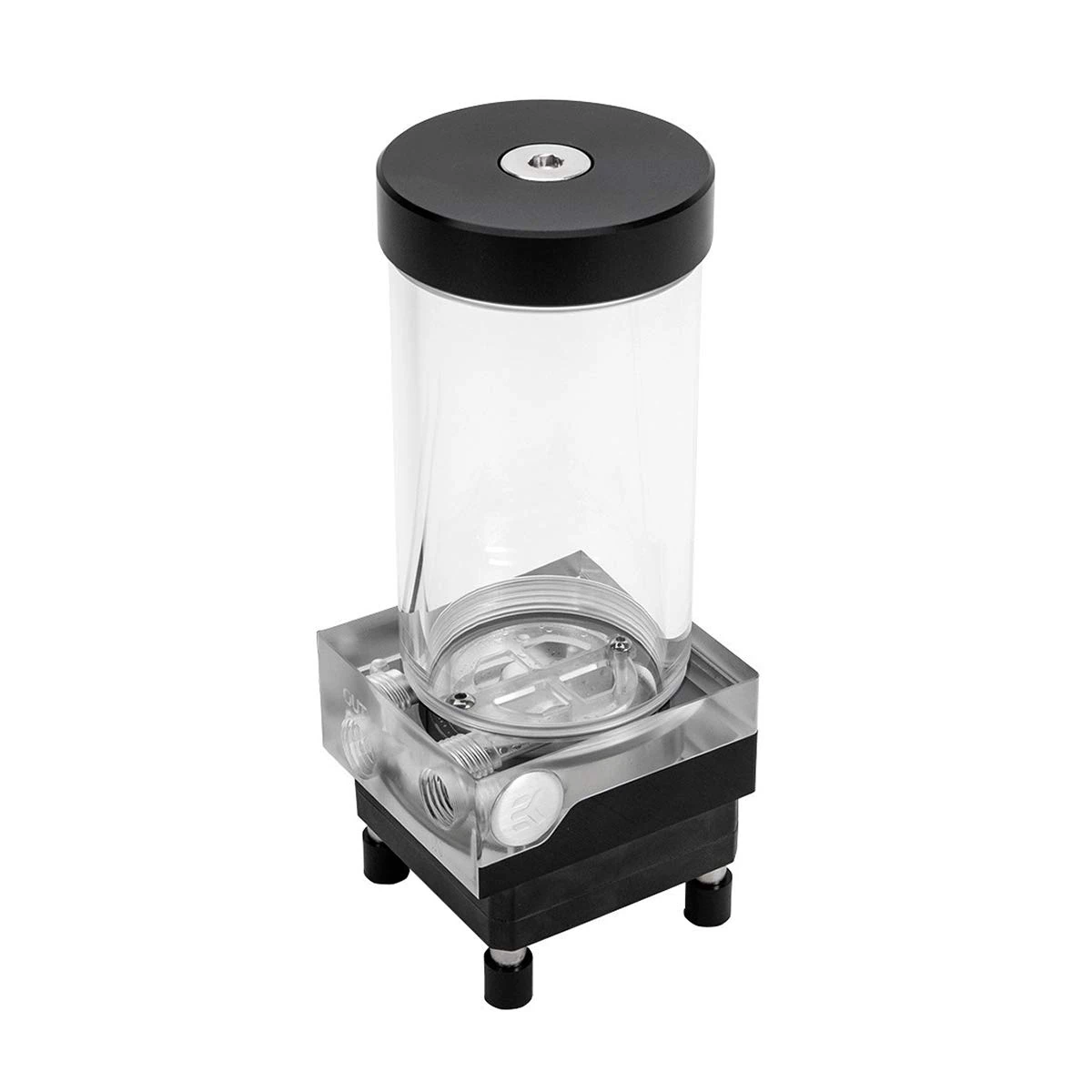 A watercooling reservoir mounted vertically inside a PC case