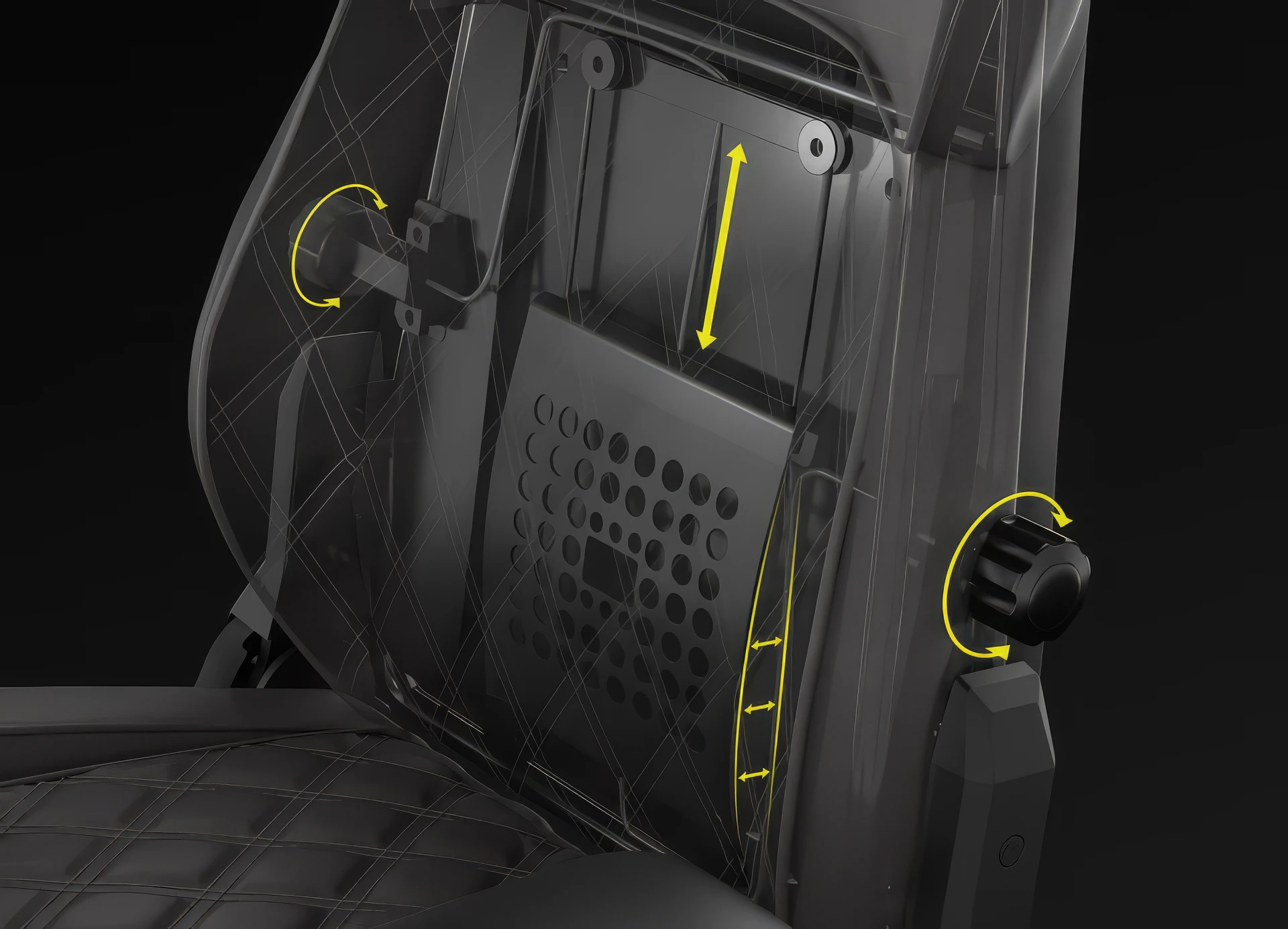 Gaming chair height adjustment mechanism featuring gas strut lift and seat tilt controls