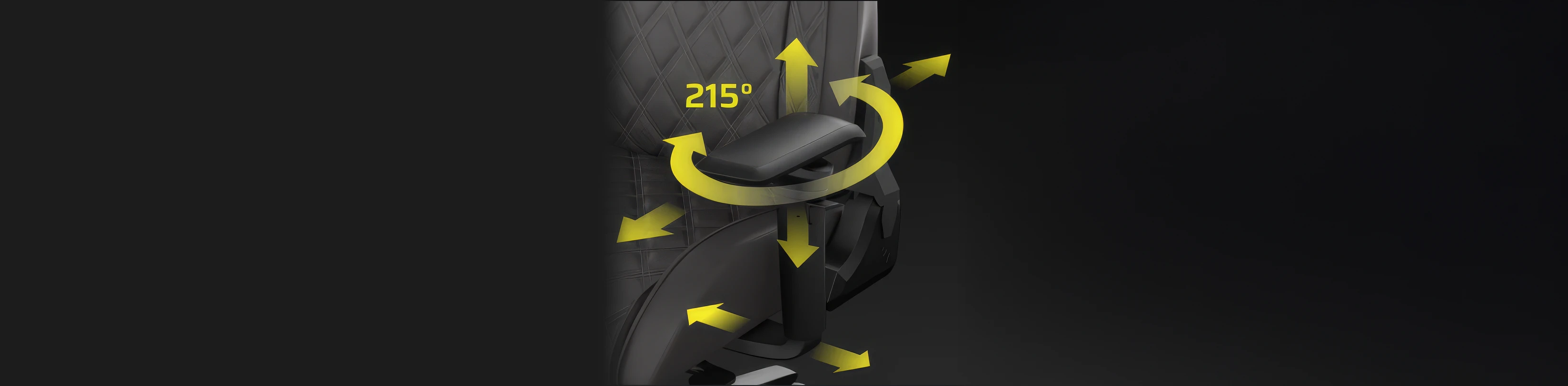 4D adjustable armrests demonstrating height, width, angle and lateral position adjustment capabilities