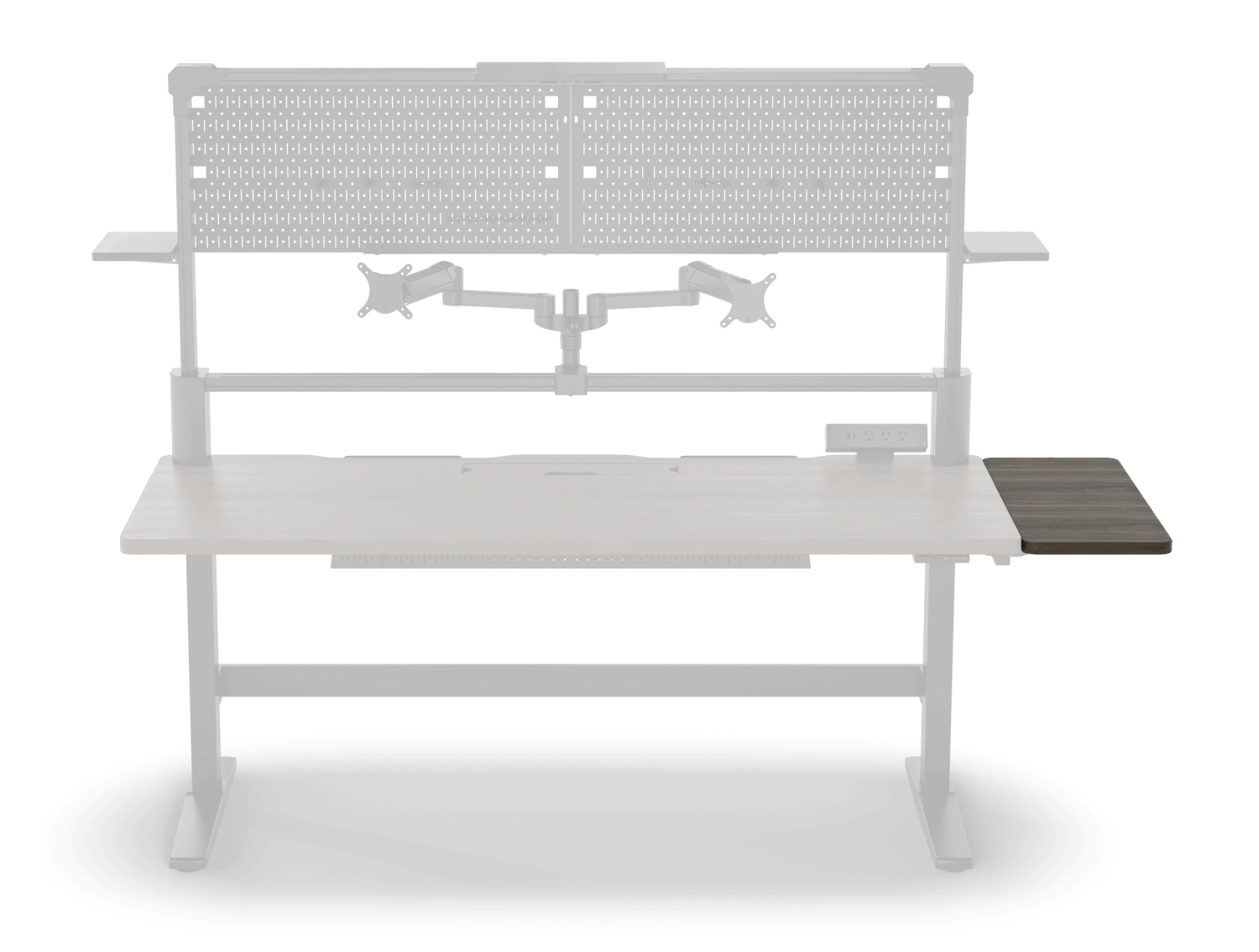 Corsair Platform gaming desk with modular extension attachment demonstrating expandable surface area for additional monitors, peripherals, and gaming accessories