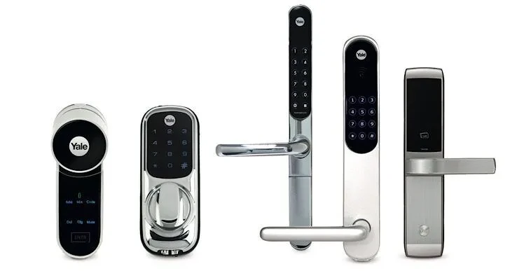 Smart door lock with keypad installed on a front door