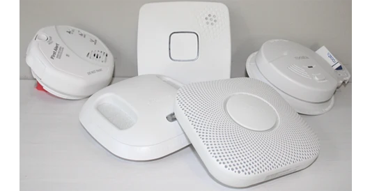 Smart smoke and carbon monoxide detector installed on ceiling