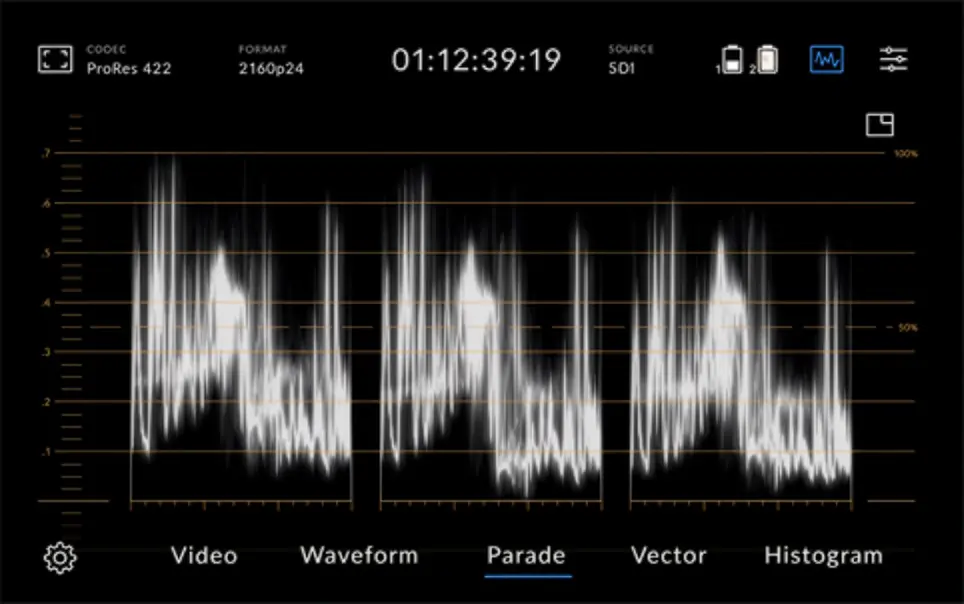 RGB parade scope showing separate colour channel levels for colour correction