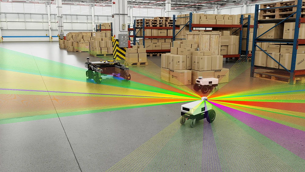 Image of robotics scanning a large warehouse