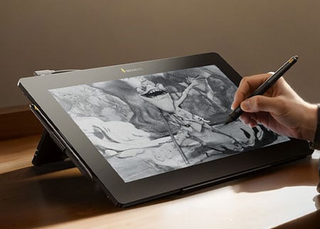 someone drawing a frog using the pen display