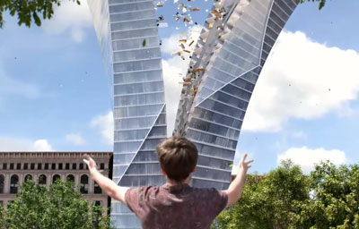 sample render of someone pushing a building together using the Chaos ArchViz Collection