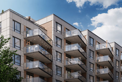 sample render of a apartment block using Chaos ArchViz Collection