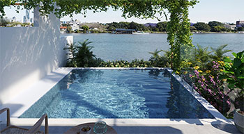 Rendered image of pool infront of ocean view