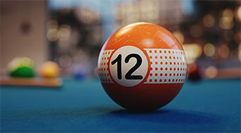Rendered image of orange snooker ball sitting on table
