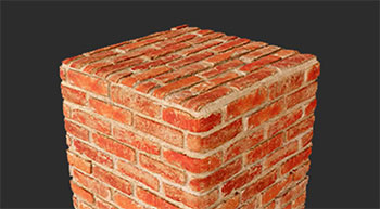 Isometric cube wth red brick displacement map texture applied
