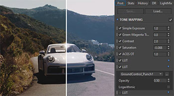 scene editing of porsche driving up road