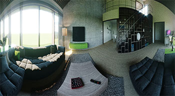 Rendered Virtual Reality video preview of modern living space